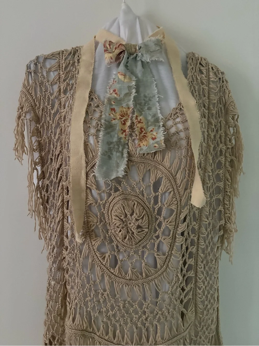 Upcycled Island  Floral Bow Scarf with Cream Tie Avant-garde Jabot
